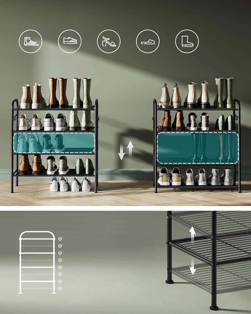 SONGMICS metalinė 4 aukštų batų lentyna 16 porų batams su reguliuojamomis lentynomis LMR047B01