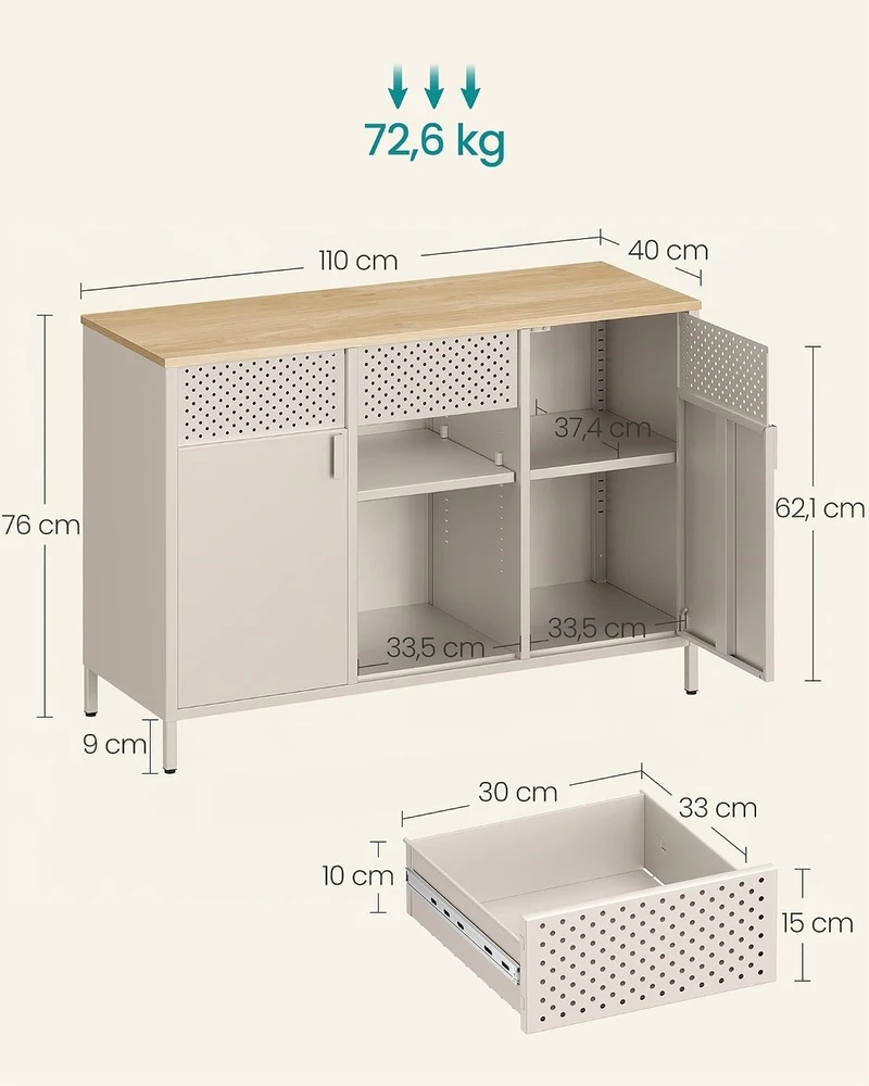SONGMICS metalinė daiktų laikymo spintelė su reguliuojamomis lentynomis 110 x 40 x 76 cm LSC204LF01