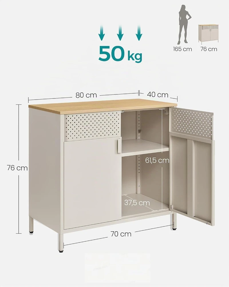 SONGMICS metalinė indauja su 2 durelėmis ir reguliuojama lentyna, 80 x 40 x 76 cm, LSC102L01