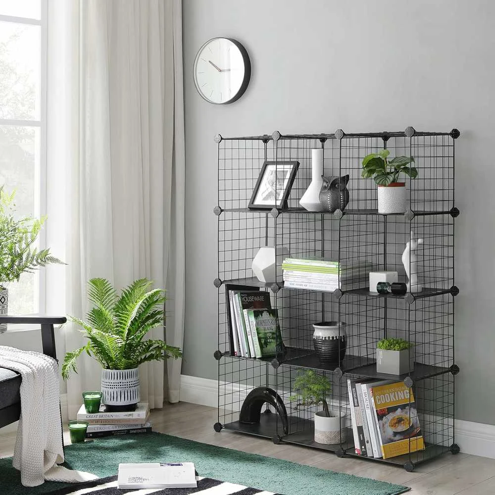 Songmics metalinė modulinė lentyna su 12 skyrių, juoda, 93 x 123 x 31 cm, LPI34H
