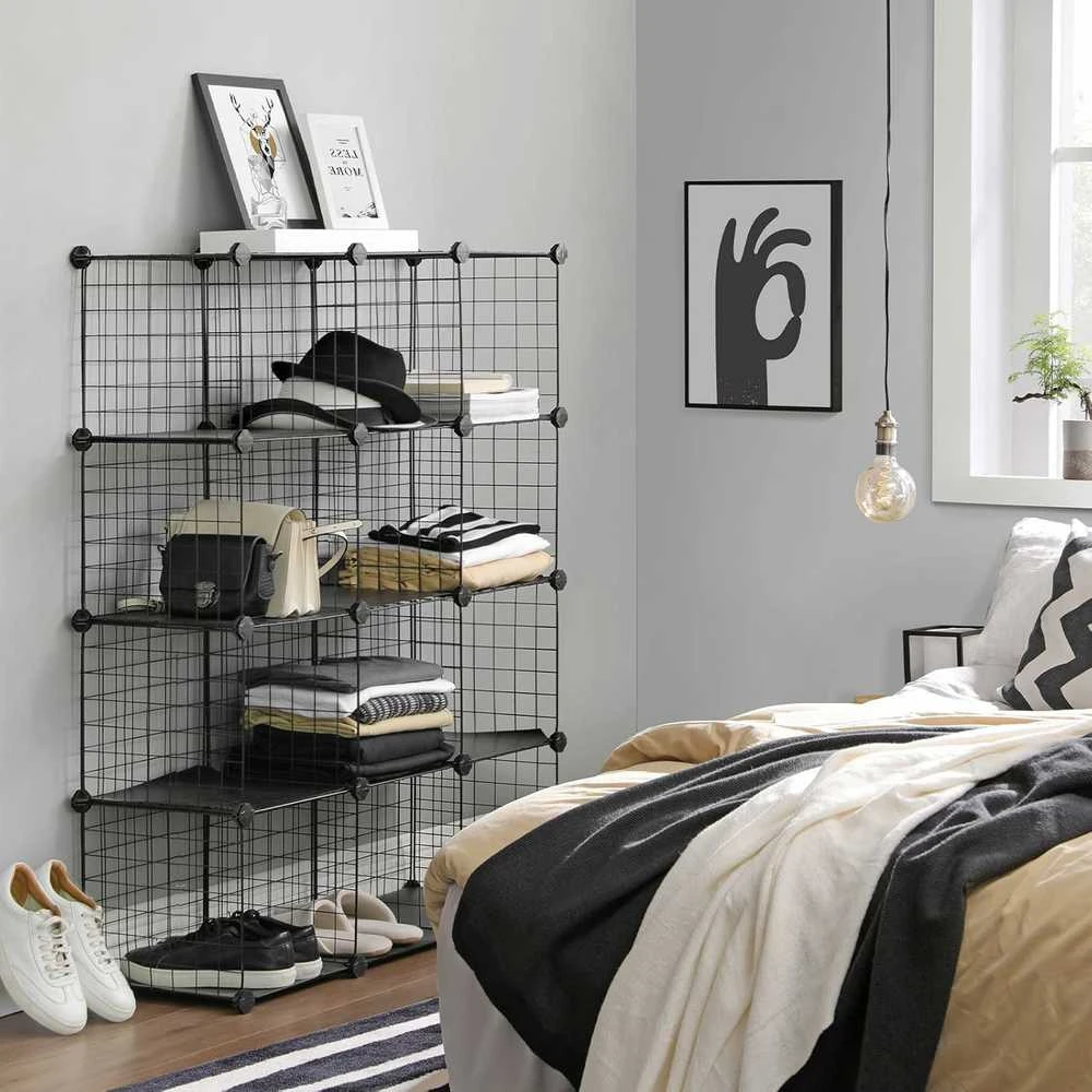 Songmics metalinė modulinė lentyna su 12 skyrių, juoda, 93 x 123 x 31 cm, LPI34H