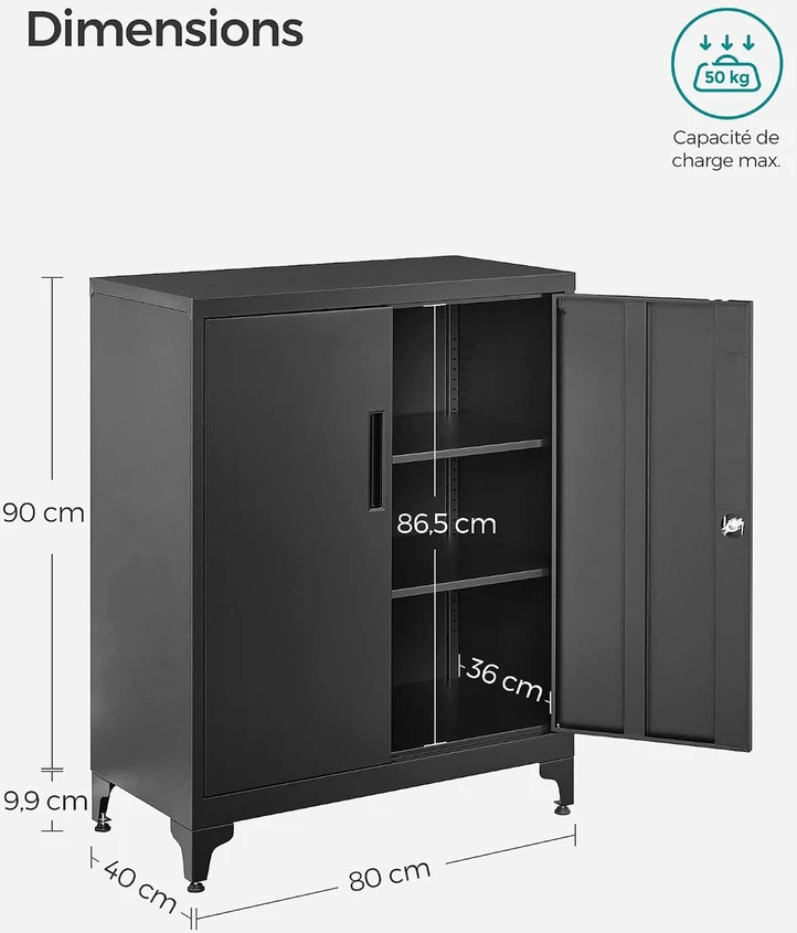 SONGMICS metalinė rakinama spintelė su 2 reguliuojamomis lentynomis, 80 x 40 x 90 cm, OMC013B01