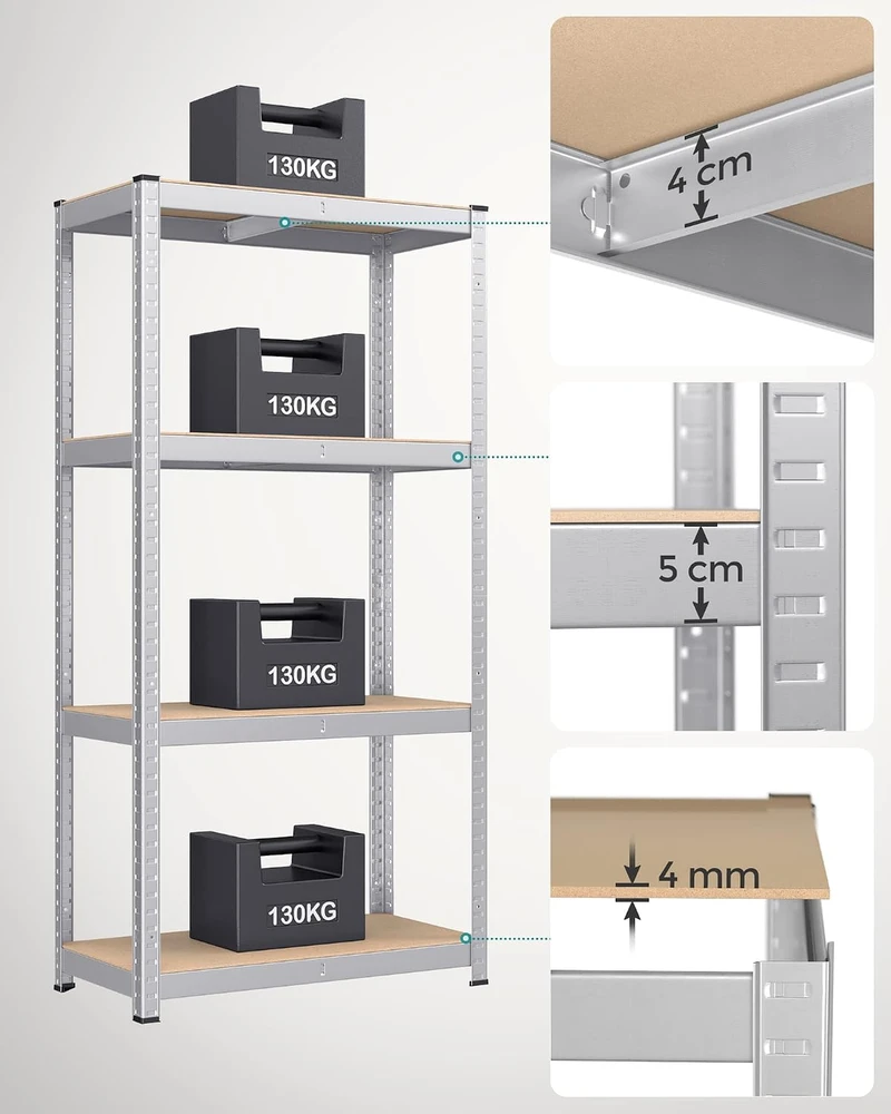 SONGMICS metalinis sandėliavimo stelažas su 4 reguliuojamomis lentynomis 40 x 80 x 160 cm GLR044E01