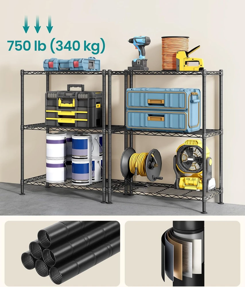 SONGMICS metalinis sandėliavimo stelažas su 3 reguliuojamomis lentynomis, 30 x 60 x 77 cm, LGR163BH01