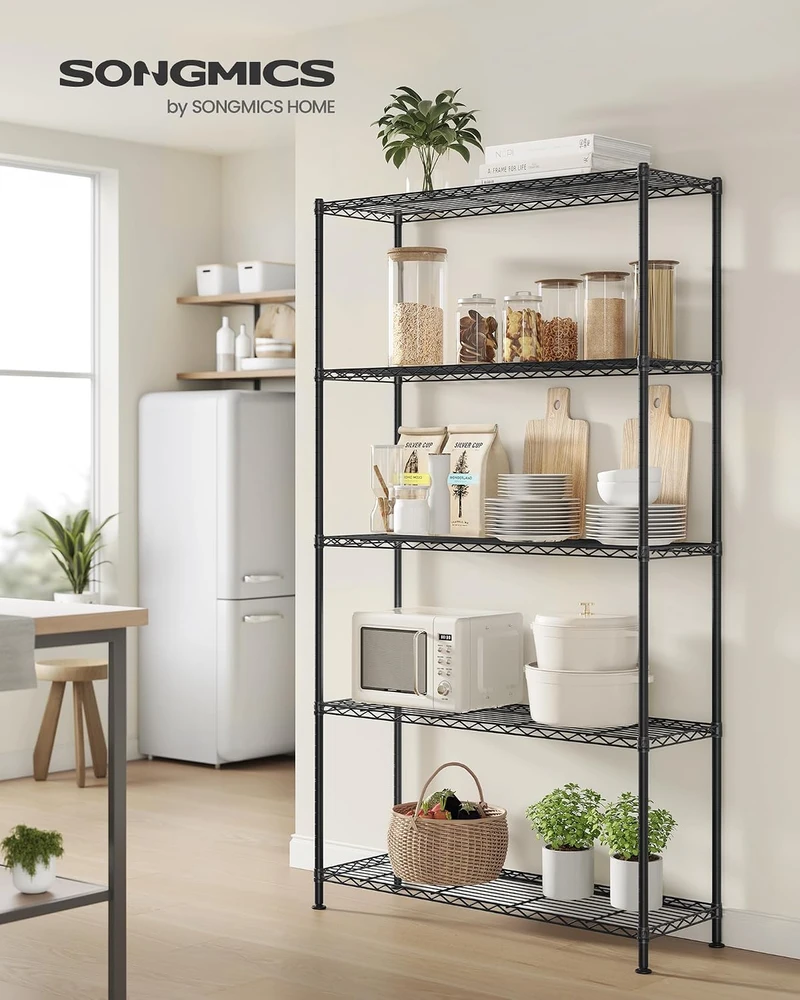 SONGMICS metalinis sandėliavimo stelažas su 5 reguliuojamomis lentynomis, 30 x 90 x 161 cm, LGR195BH01