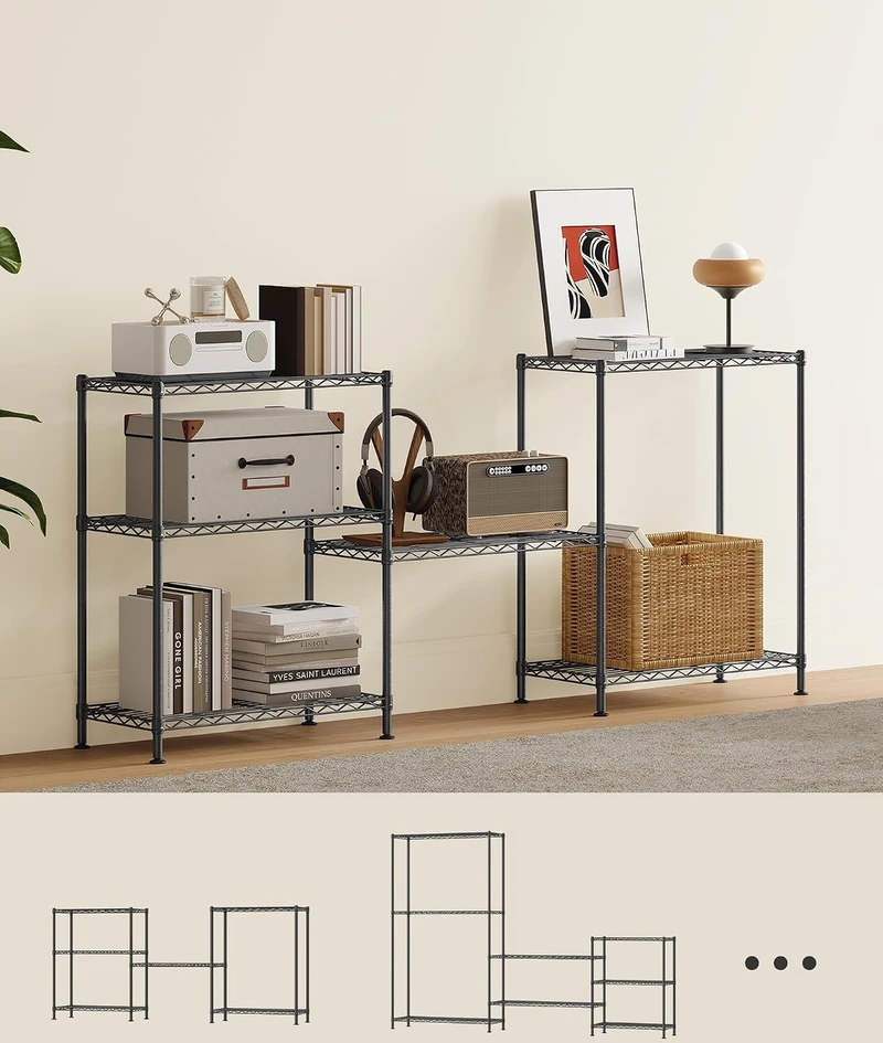 SONGMICS metalinis sandėliavimo stelažas su 3 reguliuojamomis lentynomis, 30 x 60 x 77 cm, LGR163BH01