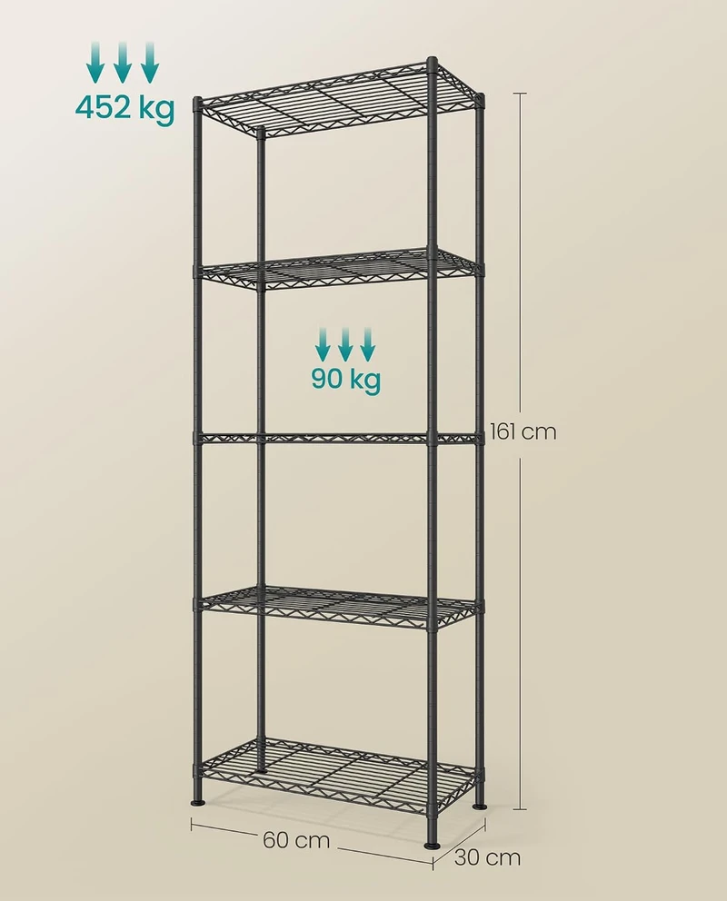 SONGMICS metalinis sandėliavimo stelažas su 5 reguliuojamomis lentynomis 30 x 60 x 161 cm LGR165BH01