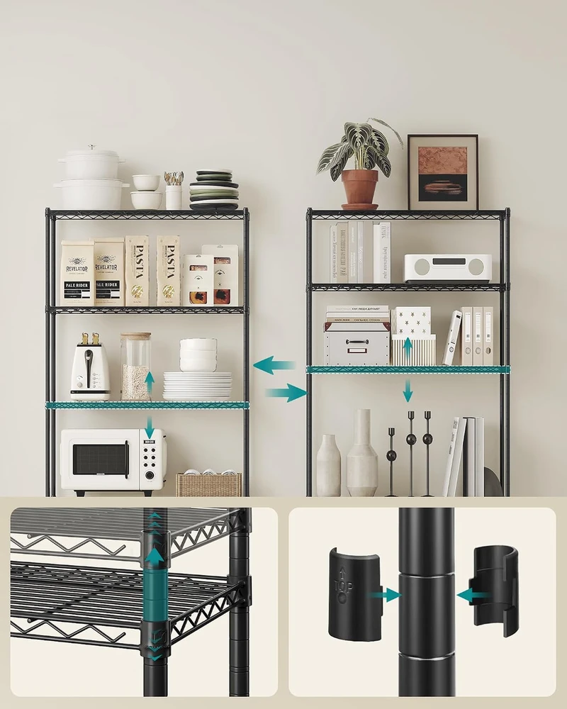 SONGMICS metalinis sandėliavimo stelažas su 5 reguliuojamomis lentynomis 30 x 60 x 161 cm LGR165BH01