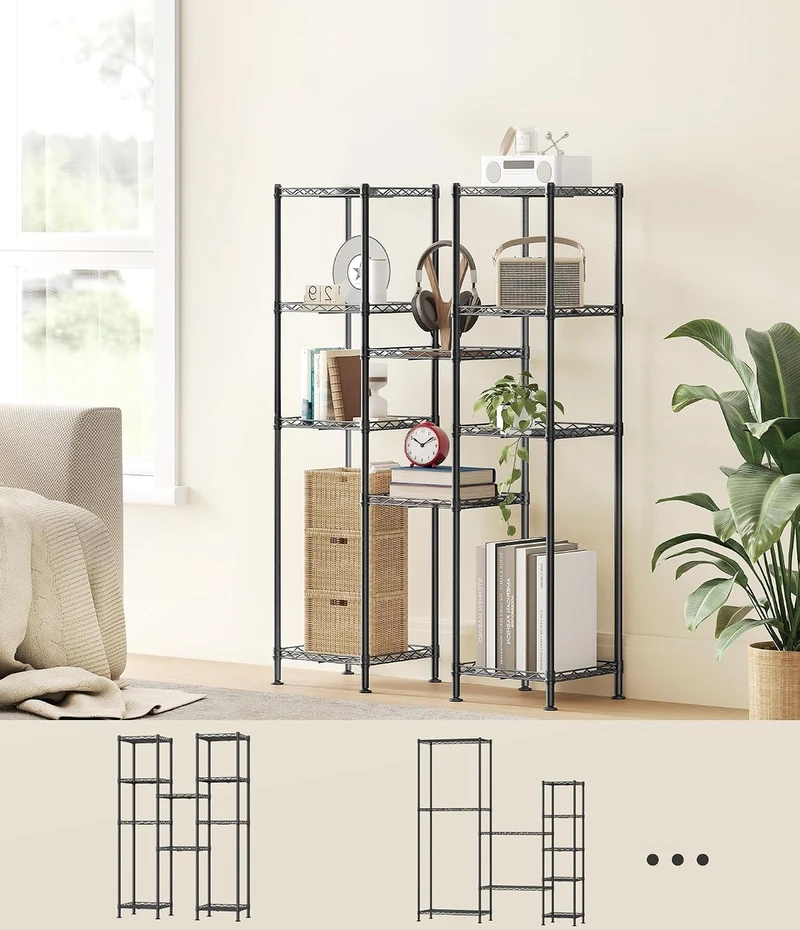 SONGMICS metalinis sandėliavimo stelažas su 5 reguliuojamomis lentynomis 30 x 30 x 121 cm LGR123BH01