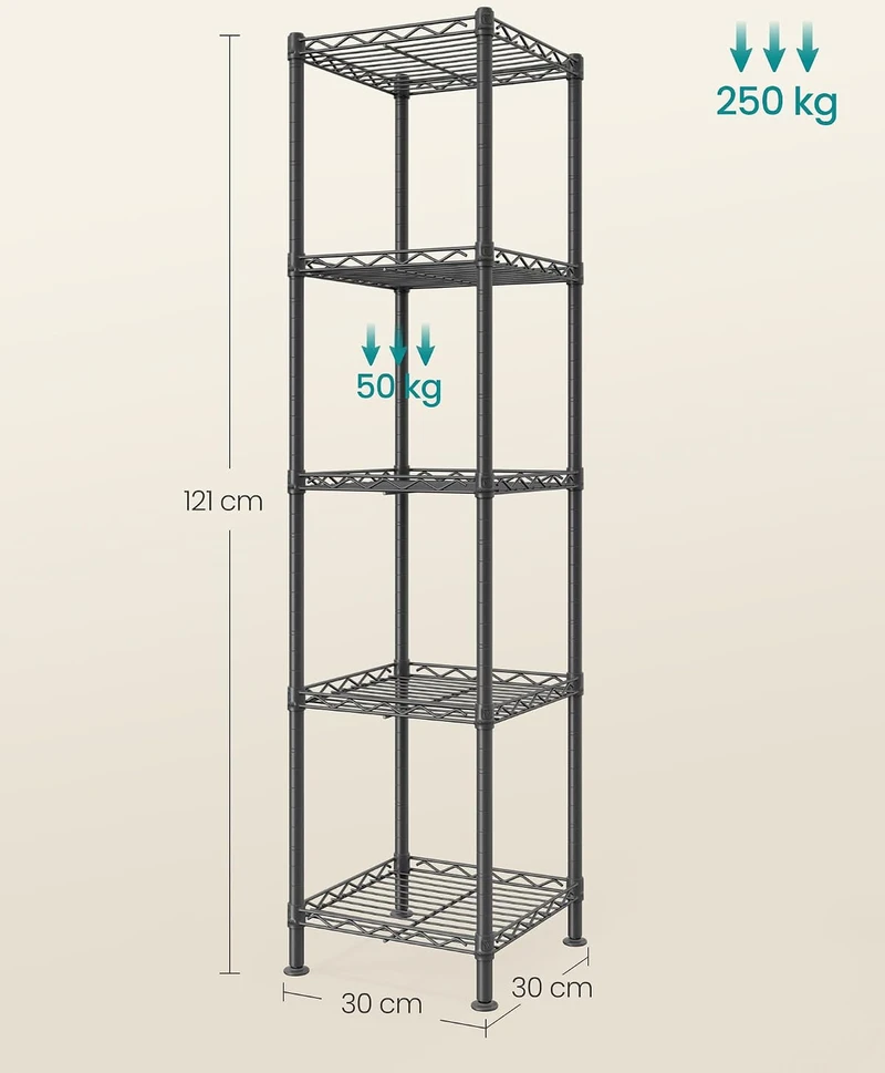 SONGMICS metalinis sandėliavimo stelažas su 5 reguliuojamomis lentynomis 30 x 30 x 121 cm LGR123BH01