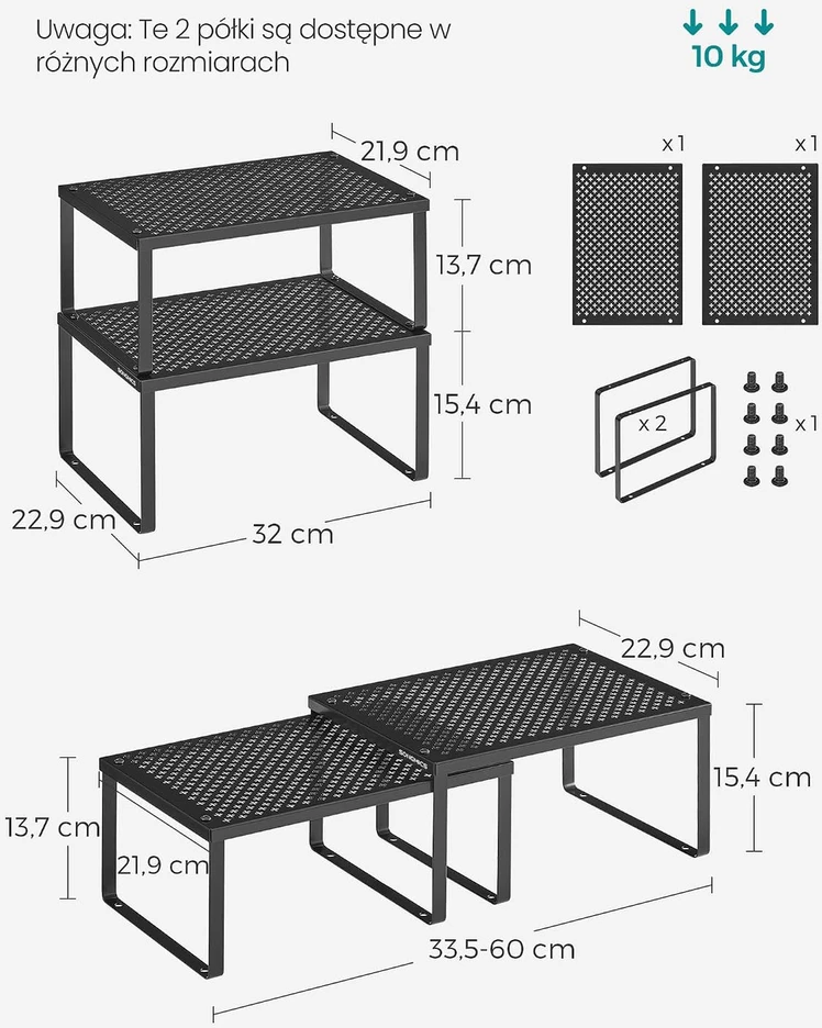 SONGMICS metalinių prieskonių lentynėlių rinkinys, 4 vnt., išplečiamas