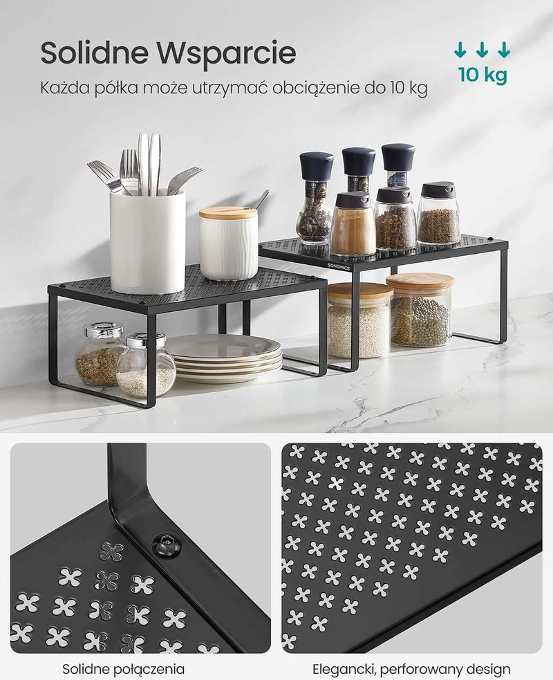 SONGMICS metalinių prieskonių lentynėlių rinkinys, 4 vnt., išplečiamas