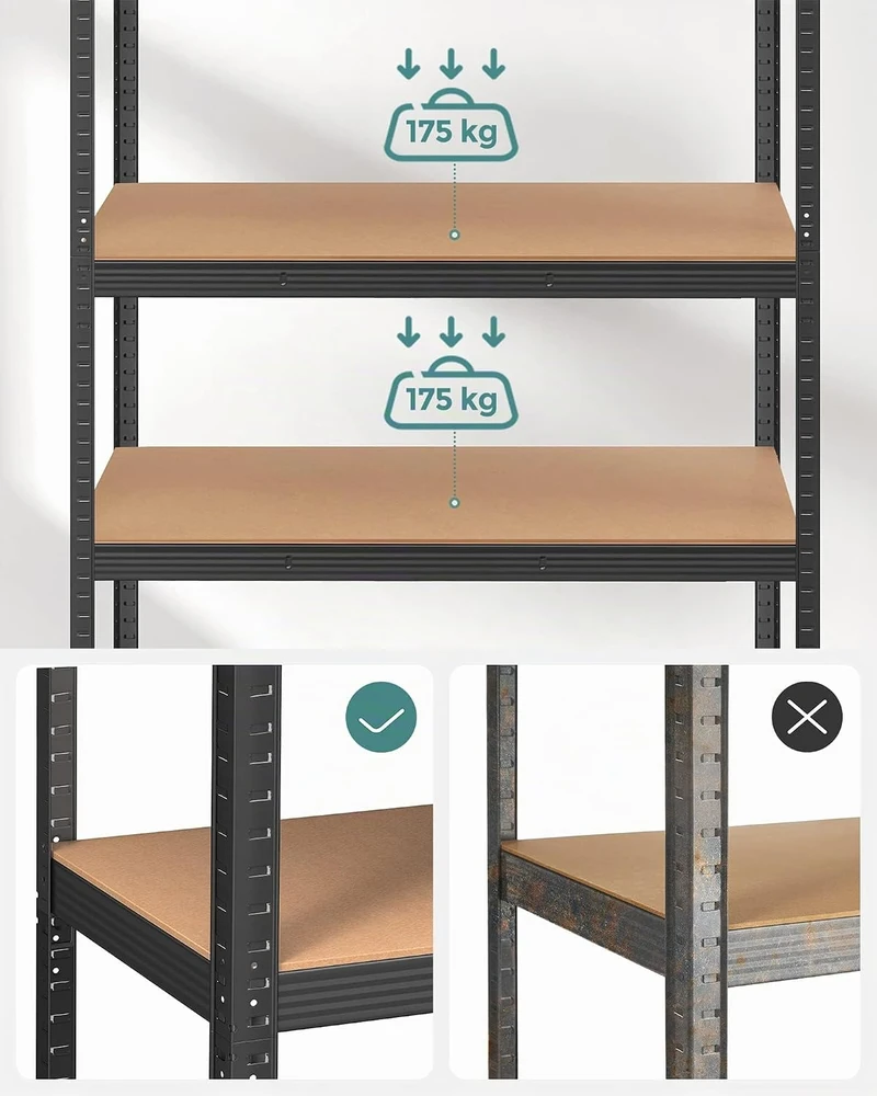 Songmics 2 rūsio lentynų 200 cm aukščio juodos spalvos rinkinys