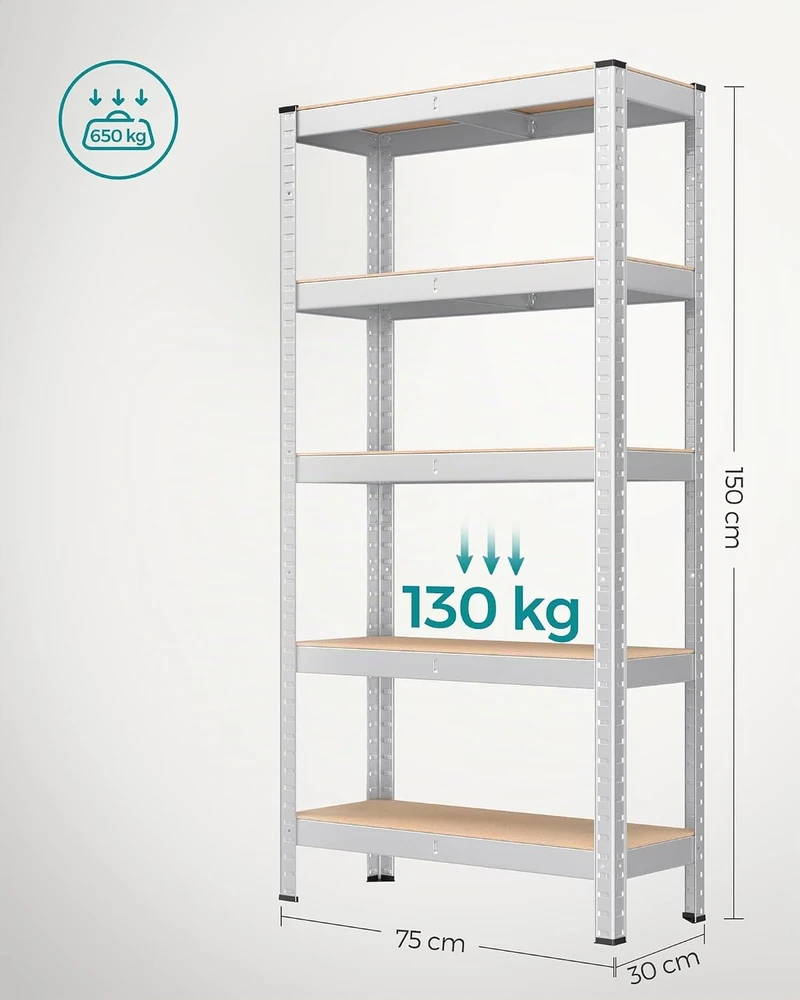 SONGMICS metalinių sandėliavimo lentynų rinkinys, 2 vnt., 5 lentynos, 650 kg, GLR030E02