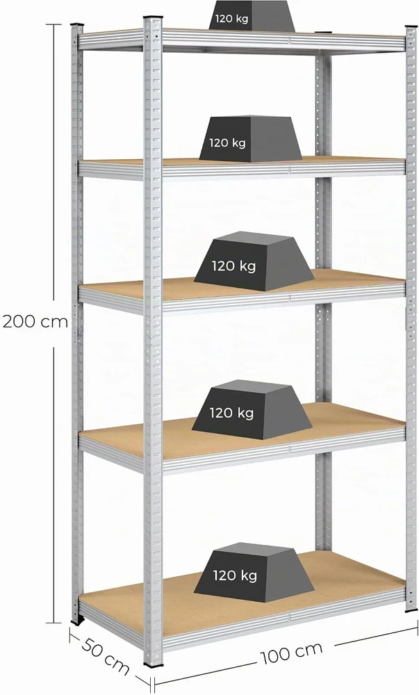 Sandėliavimo lentynos SONGMICS 2 vnt. 200 x 100 x 50 cm sidabrinės