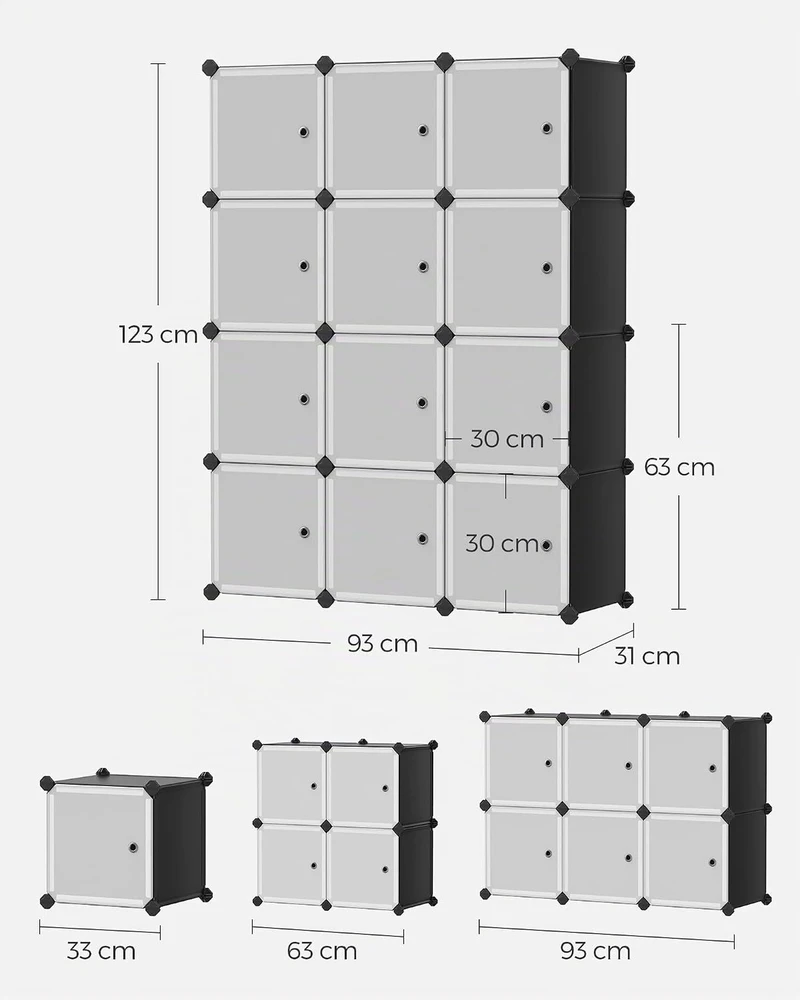 SONGMICS modulinė lentyna-spinta su 12 skyrių ir durimis, 93 x 93 x 123 cm, LPC34HV1