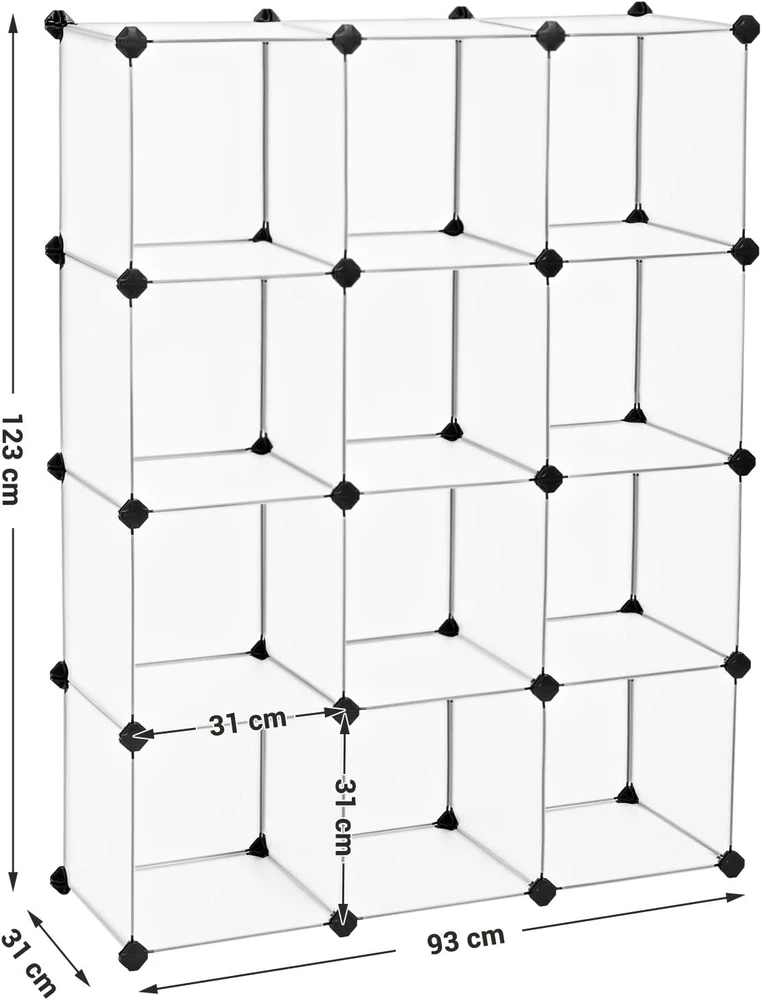 SONGMICS modulinė plastikinė lentyna su 12 skyrių, 93 x 31 x 123 cm, LPC34L