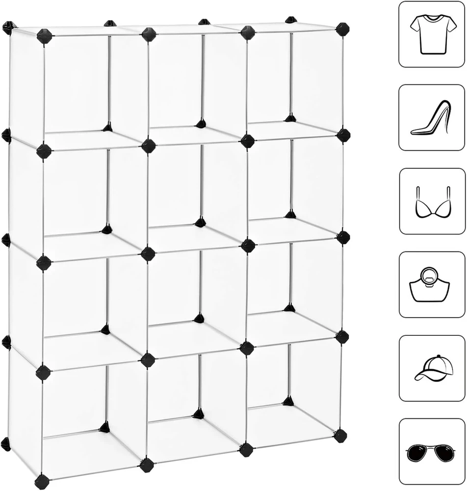 SONGMICS modulinė plastikinė lentyna su 12 skyrių, 93 x 31 x 123 cm, LPC34L