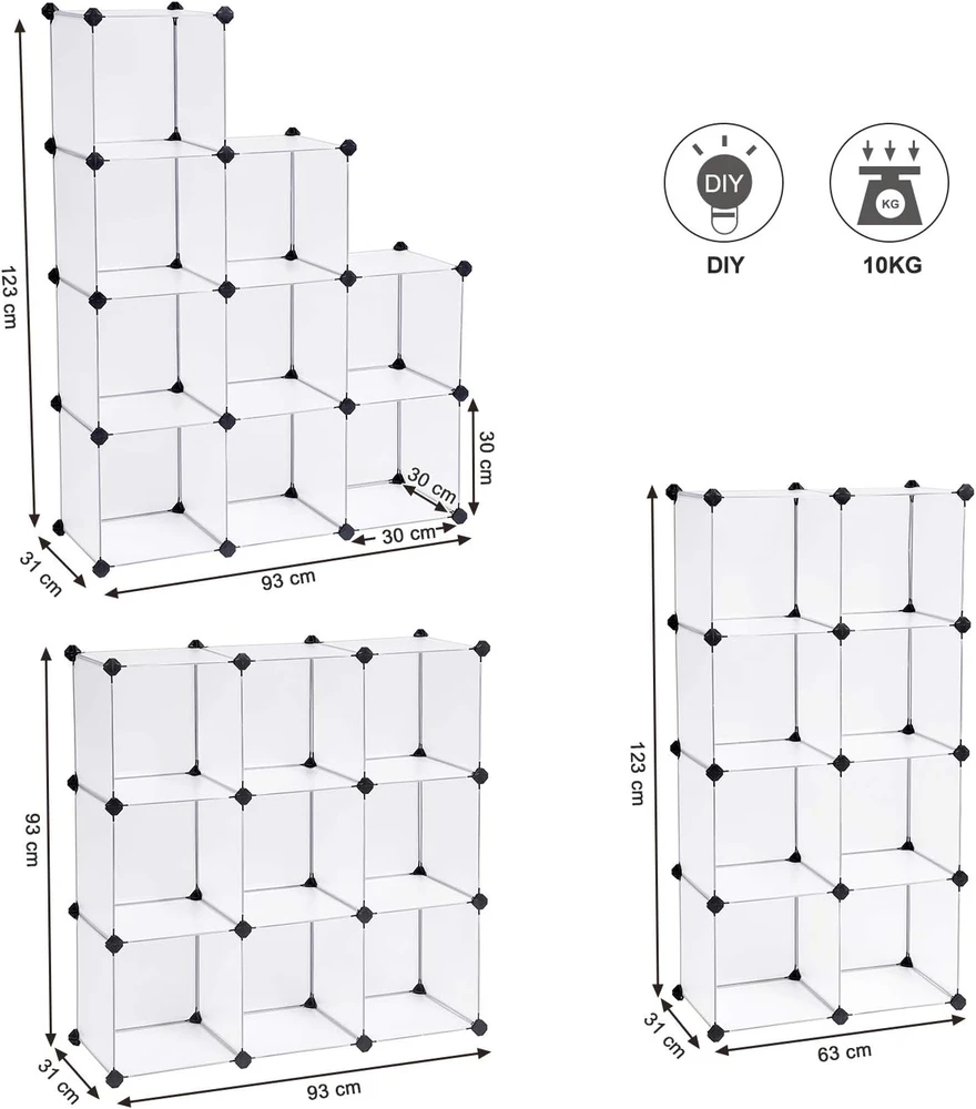 SONGMICS modulinė plastikinė lentyna su 9 lentynomis 93 x 31 x 123 cm LPC115S