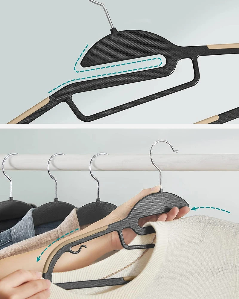 SONGMICS neslystančios drabužių pakabos, 20 vnt., 41,5 cm, su 360° pasukamais kabliais