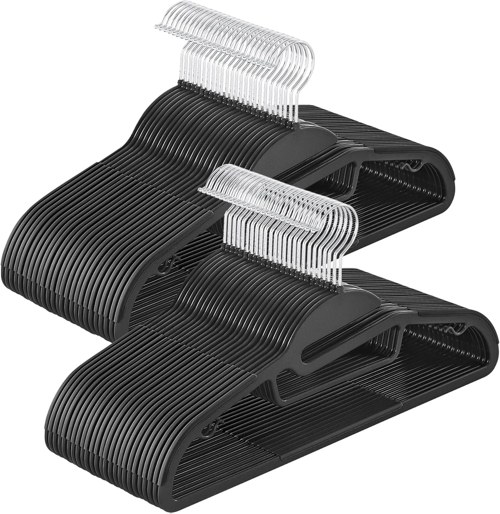 Songmics Plastikinė drabužių pakaba neslidi, taupanti vietą, juoda