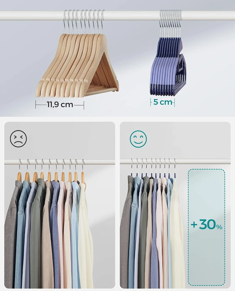 SONGMICS neslystančios drabužių pakabos, 20 vnt., 41,5 cm, su 360° pasukamais kabliais