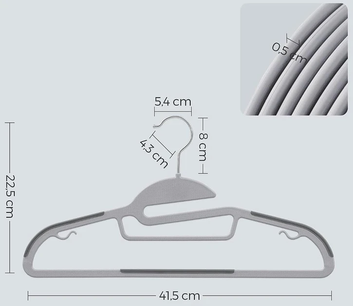 SONGMICS neslystančios drabužių pakabos 20 vnt., 41,5 cm, 360° kabliai, CRP41G