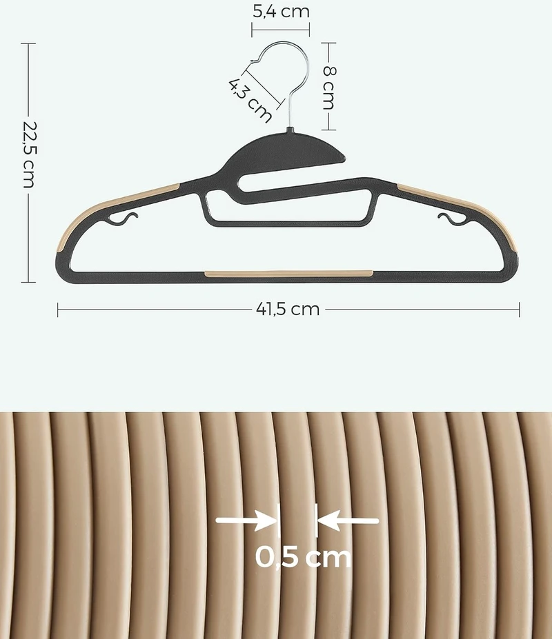 SONGMICS neslystančios drabužių pakabos, 20 vnt., 41,5 cm, su 360° pasukamais kabliais