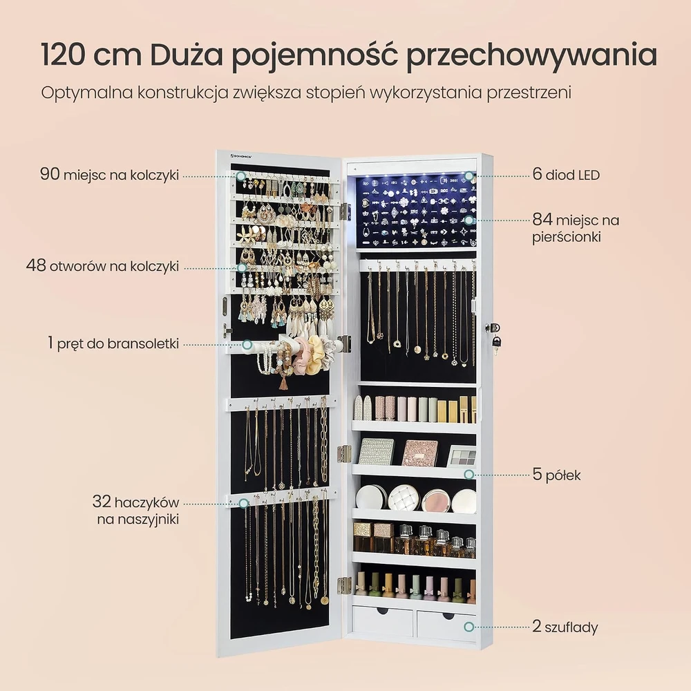SONGMICS pakabinama rakinama juvelyrinių dirbinių spintelė su veidrodžiu C-50