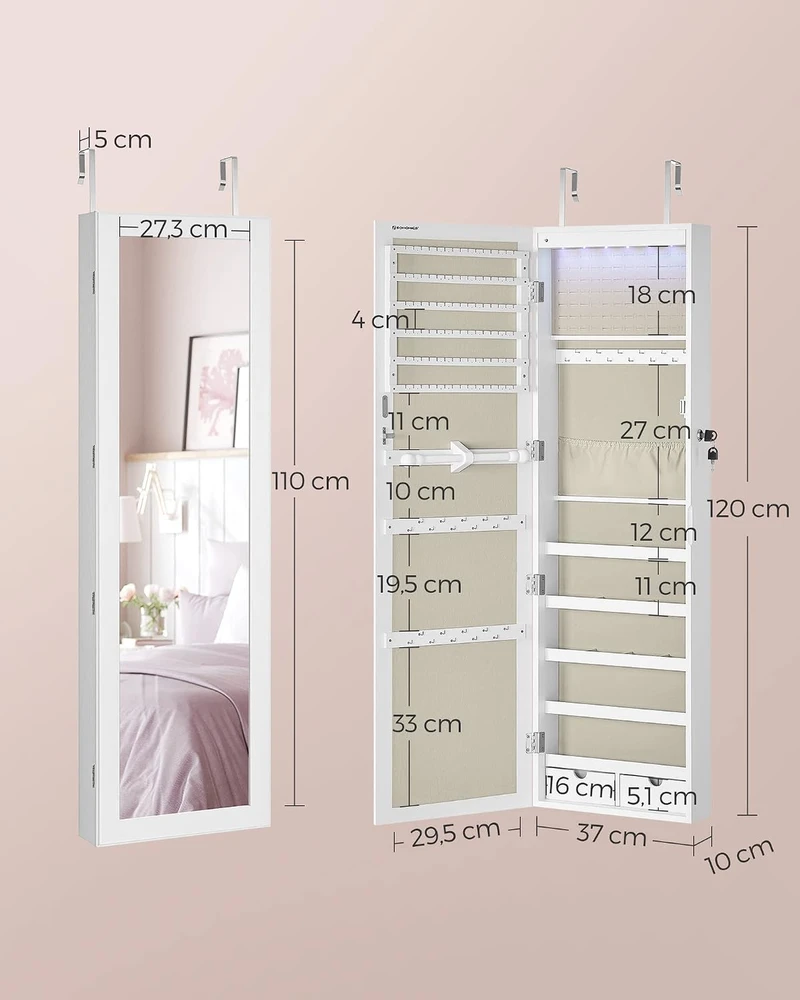 SONGMICS pakabinama rakinama papuošalų spintelė su veidrodžiu 0194343044873