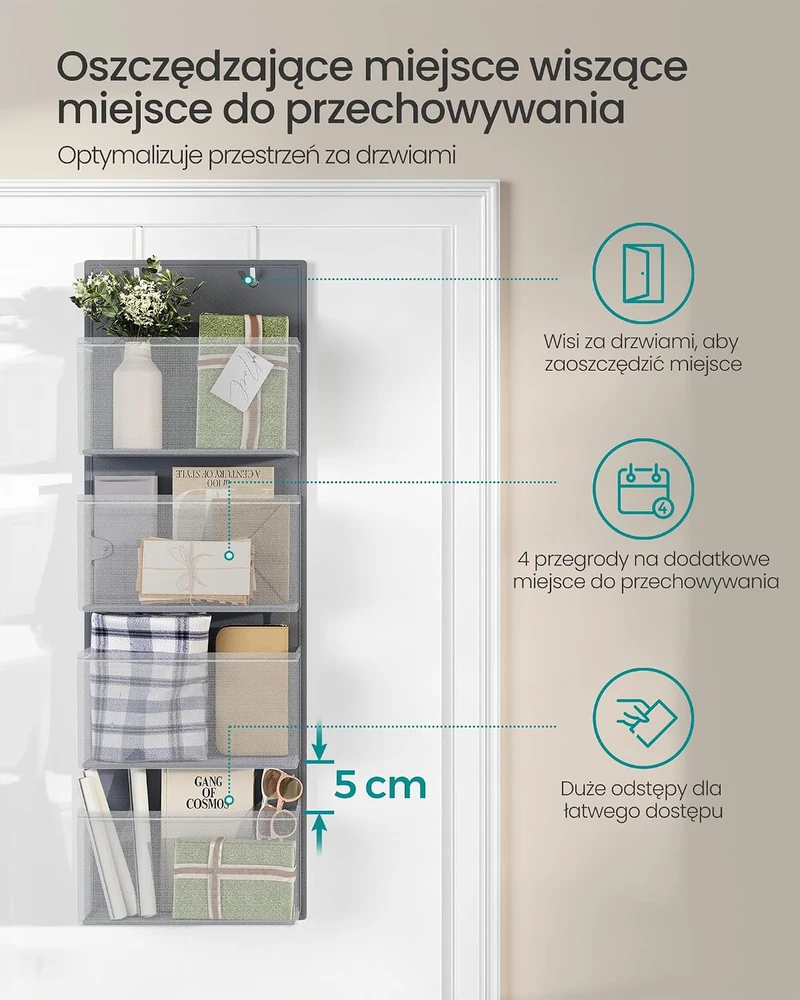 SONGMICS pakabinamas durų organizatorius su 4 kišenėmis, 33,5 x 12 x 100 cm, RDH04G