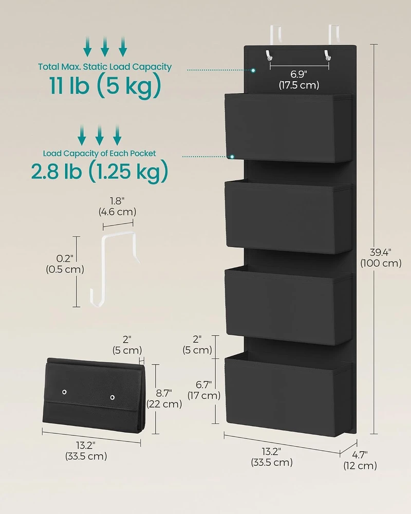 SONGMICS pakabinamas durų organizatorius su 4 kišenėmis 12 x 33.5 x 100 cm