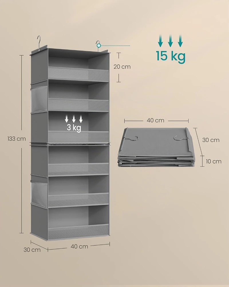 SONGMICS pakabinamas spintos organizatorius, 2 vnt., 6 skyrių, 30 x 40 x 133 cm, RCH008G01