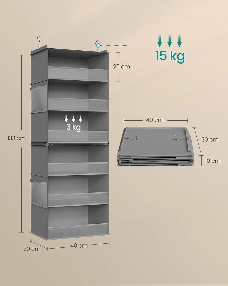 SONGMICS pakabinamas spintos organizatorius su 6 skyriais, 30 x 40 x 133 cm, RCH007G01