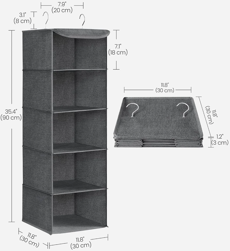 SONGMICS pakabinamas spintos organizatorius su 5 lentynomis, 30 x 30 x 90 cm, RCH005G02