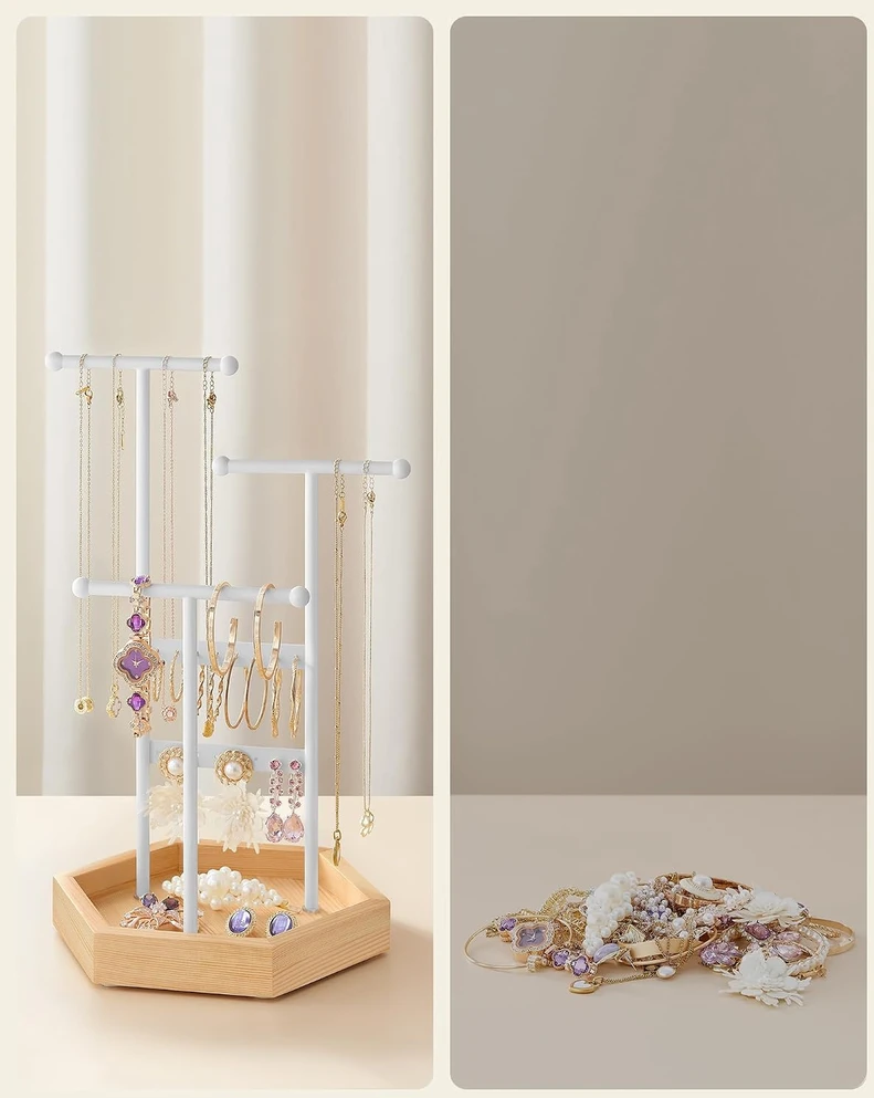 SONGMICS papuošalų stovas iš metalo ir medžio, 18 x 20.5 x 36 cm, baltas JJS03NW