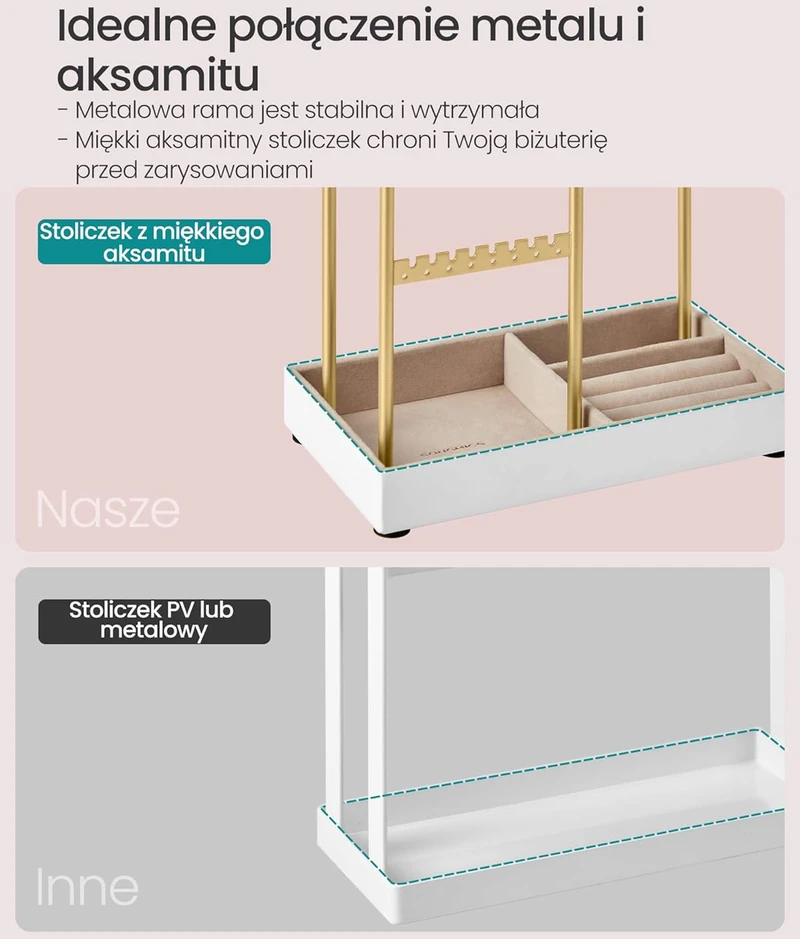 Songmics Papuošalų stovas metalinio rėmo dovanos idėja aukso spalvos