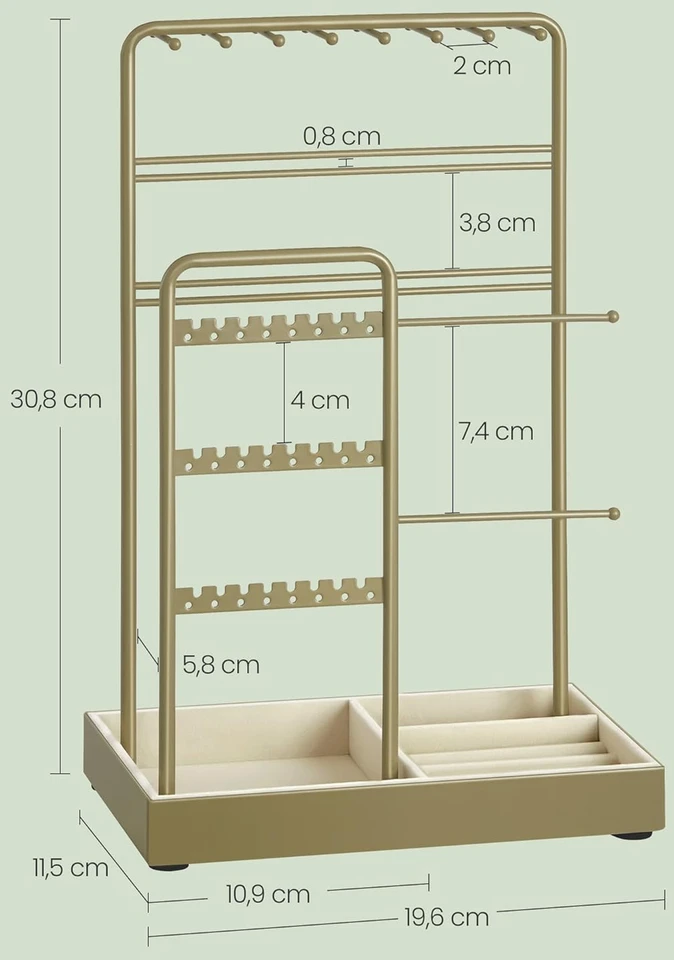 SONGMICS papuošalų stovas su dviem metalinėmis rėmeliais, aksomine taca, 30 cm aukščio