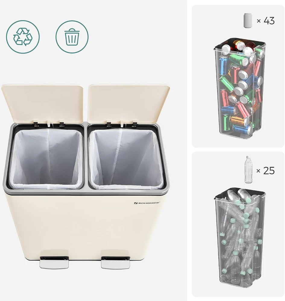 SONGMICS pedalinis atliekų rūšiavimo kibiras su 2 skyriais po 30 l