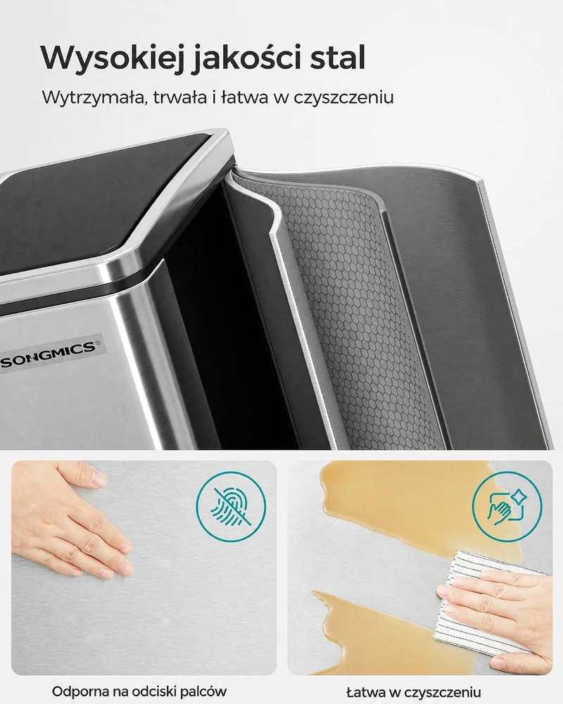 SONGMICS pedalinis atliekų rūšiavimo kibiras, 2 x 15 l, nerūdijantis plienas
