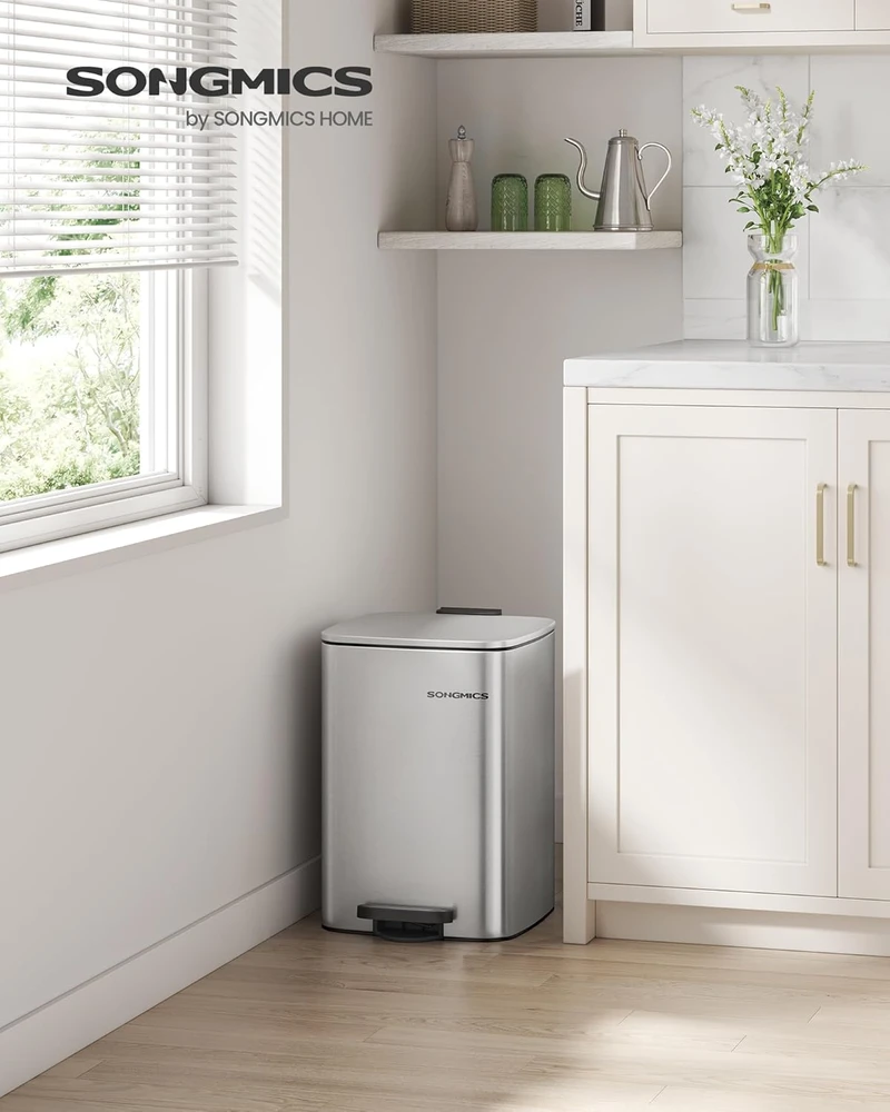 Songmics 20 litrų plieninė šiukšlių dėžė metallic sidabrinis
