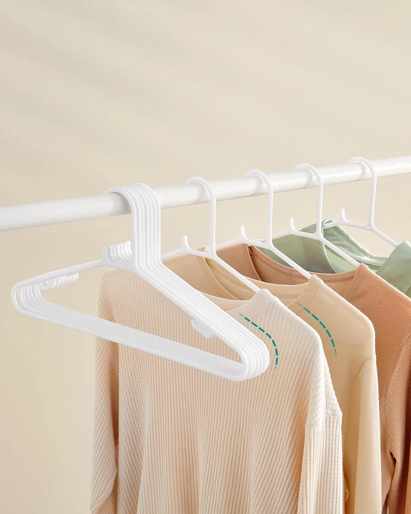 Songmics Plastikinių drabužių pakabų rinkinys, 50 vnt., lengvos, baltos spalvos