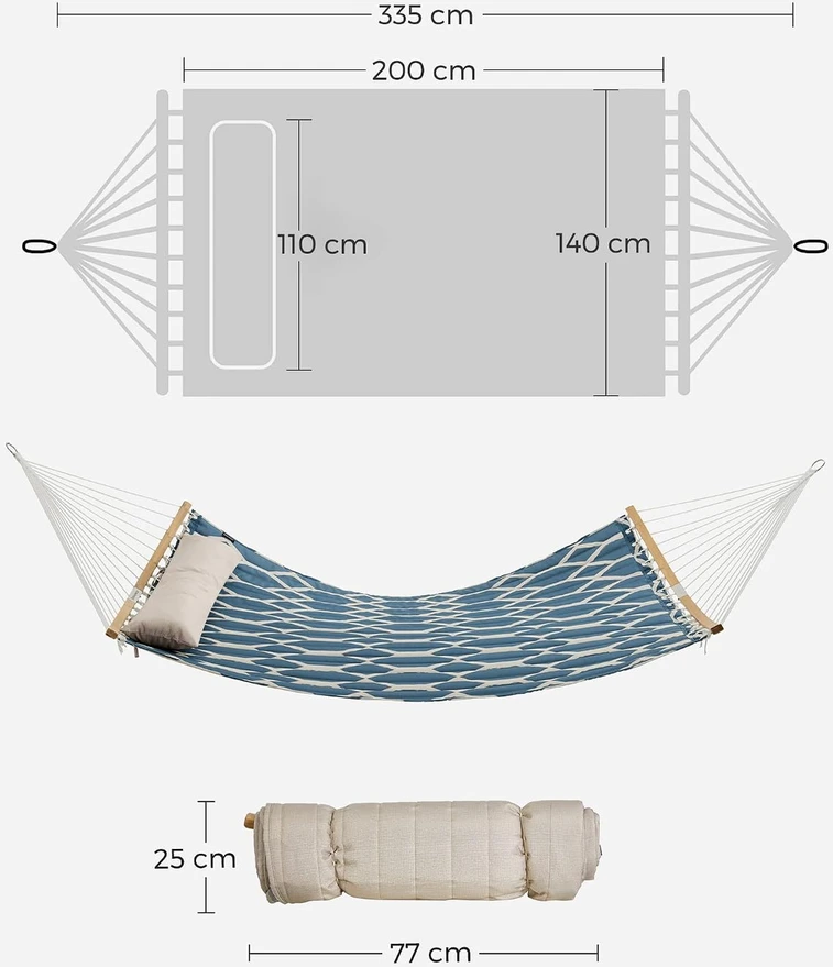 SONGMICS poliesterinis hamakas su bambukiniais strypais, 200 x 140 cm, GDC034I02