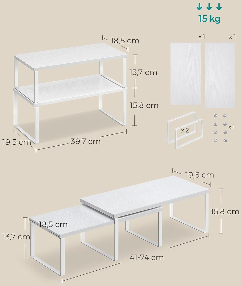SONGMICS prieskonių lentynėlės, 2 vnt., metalinės ir medinės, KCS025W01