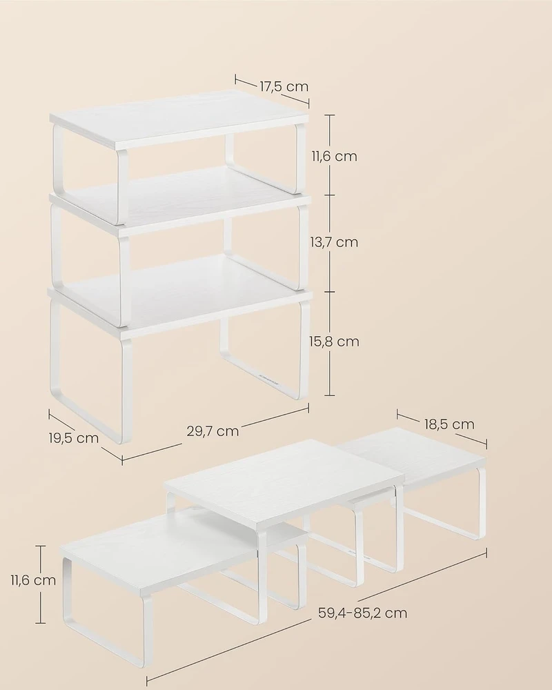 SONGMICS prieskonių lentynėlių rinkinys, 3 vnt., iš medienos ir metalo, baltas