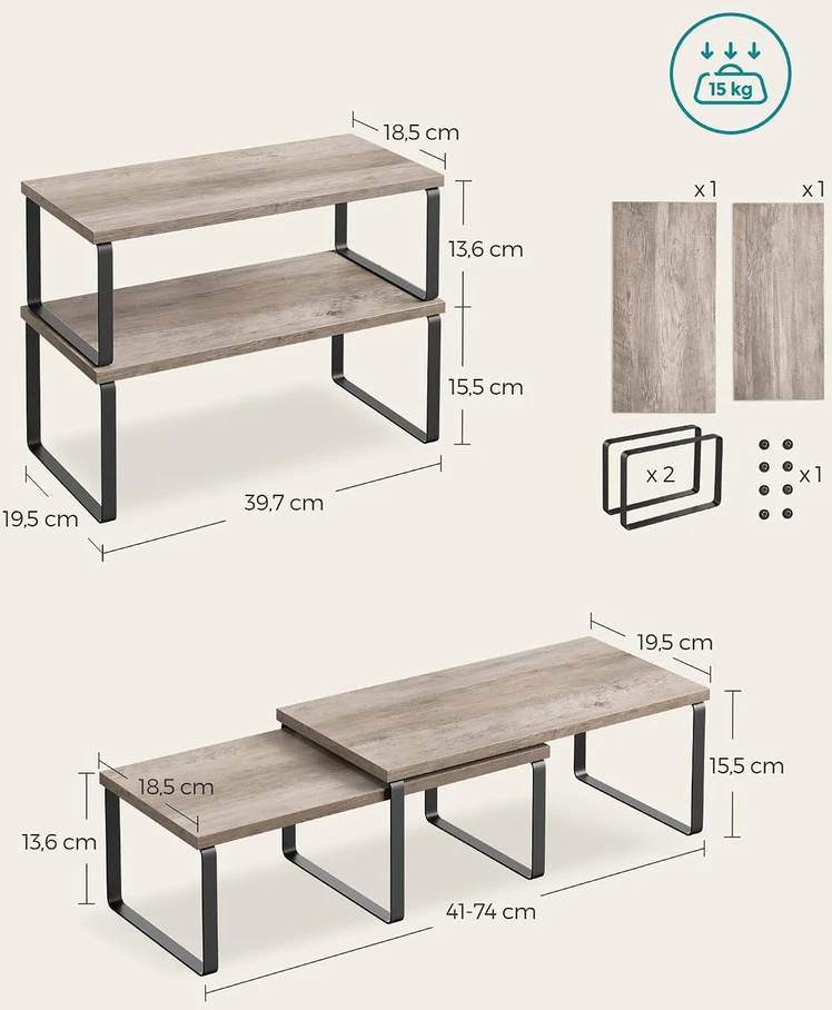 SONGMICS prieskonių lentynų rinkinys, 2 vnt., laisvai pastatomas, 15 kg, KCS200X02