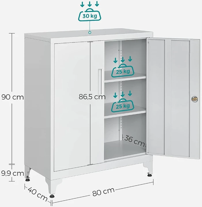 SONGMICS rakinama plieninė spintelė su 2 reguliuojamomis lentynomis 80 x 40 x 90 cm OMC013G01