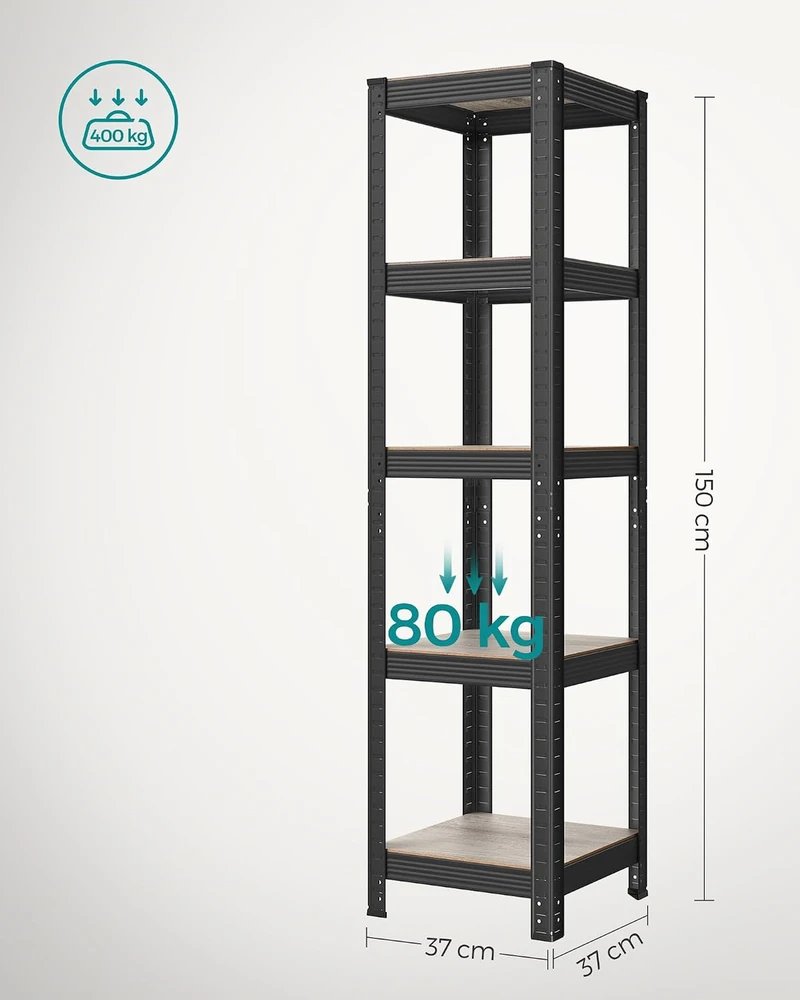 SONGMICS sandėliavimo lentyna, 2 vnt., 5 reguliuojamos lentynos, 400 kg, GLR037B12