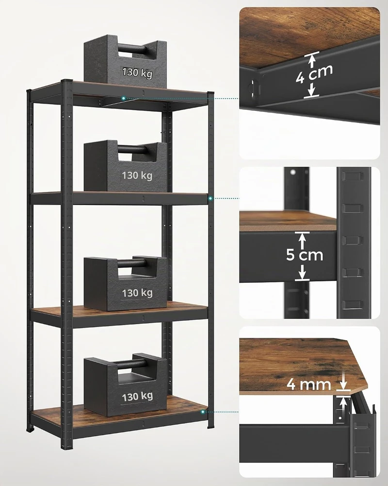 Songmics Reguliuojama stovinti lentyna su 4 lentynomis 40 x 80 x 160 cm vintažinė ruda-juoda