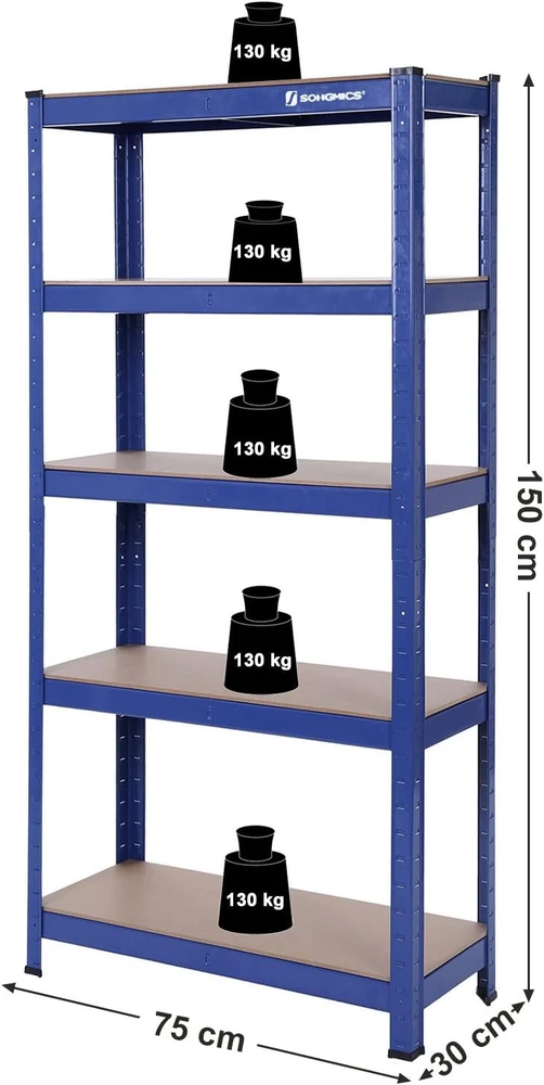 Songmics Didelio atsparumo lentynos 650 kg mėlynos spalvos